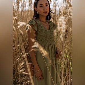 Bohme smocked Midi Dress NWT